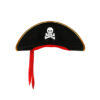 Pirate captain hat with skull and crossbones design, gold and red trim and red bandana