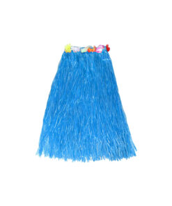 Long hula skirt with flower in blue colour in size of 80cm