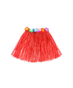 Short hula skirt with flowers in red colour in size of 40cm