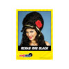 Rehab boufant wig in black with gold highlights and red flower adornment