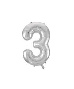 Silver "3" number symbol foil balloon