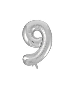 Silver "9" number symbol foil balloon