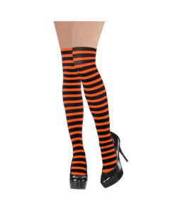 Orange and black striped thigh high stockings
