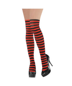 Red and black striped thigh high stockings