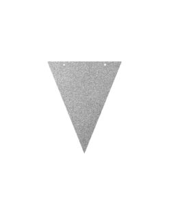 Glittery silver triangle with two holes and ribbon DIY paper flag banner