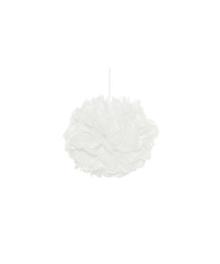 Tissue paper pompom with round edge in white colour and with strap