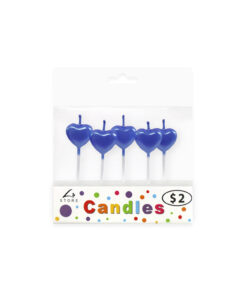 Metallic Royal Blue Heart Candles 5pk