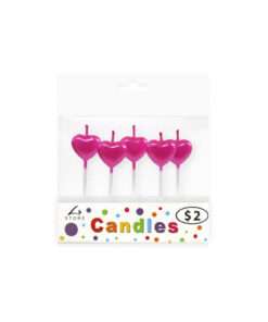 Metallic Magenta Heart Candles 5pk