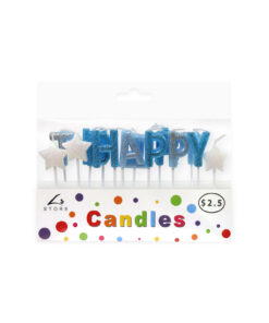 Happy Birthday Candles With Silver Stars Set