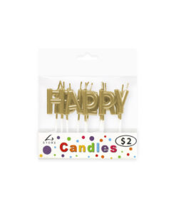 Metallic Happy Birthday Gold Candle Set