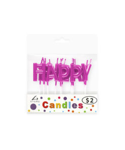 Metallic Happy Birthday Magenta Candle Set