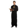 Vicar religious priest costume with golden cross and black one piece robe