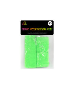 Neon green 80's sweat bands in pack of 1x headband and 2x wristbands