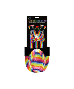Rainbow dress up kit including sunglasses, bowtie, suspenders and hat