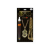 Golden gangster dress up kit with sunglasses, fake cigar, golden dollar sign necklace and golden bracelet