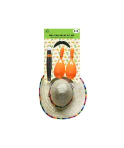 Mexican dress up kit including moustache, maracas, fake cigar, and sombrero