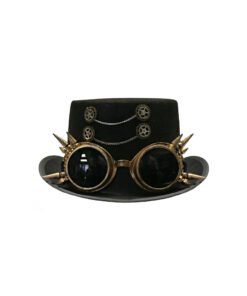 Black steampunk top hat with spiked goggles