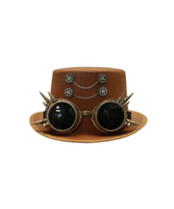 Brown steampunk top hat with spiked goggles