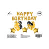 28pc assorted gold birthday balloon set with 13x 16inch letter balloons, 3x 18inch foil star balloons, 8x 12inch latex balloons, and 4x 12inch confetti balloons