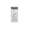 Glitter white pompoms in pack of 100 and assorted size of 10mm, 20mm, and 30mm