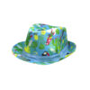 Blue summer fedora hat with parrot and cactus design