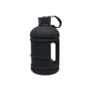 Opaque solid black water bottle with handle, black colour lid and capacity of 2L