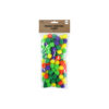 Mixed colour pompoms in green, purple, red and yellow colur coming in pack of 100 and size of 20mm