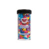 Gobake shaped sprinkles in "large butterfly" design in blue, red, purple, yellow, and white colour mix in clear plastic container of size 45g and black lid