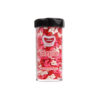 Gobake shaped sprinkles "valentine heart" theme in mixed red colour palette of red, pink and white in clear plastic container of 45g and black lid