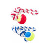 Dog rope toy with ball in red and blue colour and 45cm length