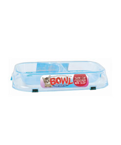 Twin cat feeder bowl in clear light blue plastic