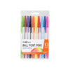 Mixed colour ball point pens in green, brown, purple, black, orange, yellow, red, light blue, dark blue, and pink colours coming in pack of 10