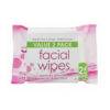 Facial wipes for make0up, dirt, oil, and bacteria in pink packaging coming with 25 wipes