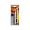 Snap blade knife utility knife in yellow colour with screw lock design, 5 spare blades and safe storage case