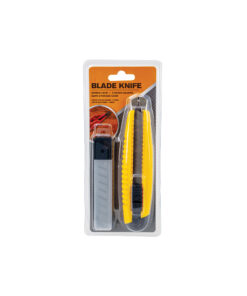 Snap blade knife utility knife in yellow colour with screw lock design, 5 spare blades and safe storage case