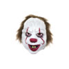 Scary clown latex mask with short brown hair, and red crazy clown makeup