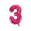 Hot pink foil balloon in number "3" design