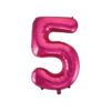 Hot pink foil balloon in number "5" design