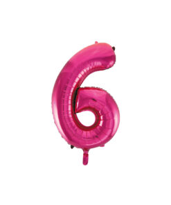 Hot pink foil balloon in number "6" design
