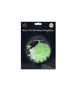 Glow in the dark galaxy, moons, and stars decorations coming in set of 12 pieces