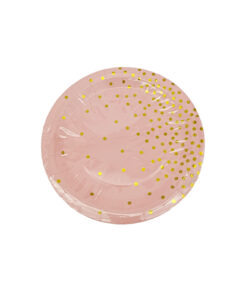 Light pink paper plates with gold dots in size of 7inch coming in pack of 12 pieces