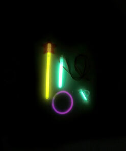 Glow in the dark party set including wand, necklace, ring, and bracelet in yellow, green, and purple colour coming in set of 4