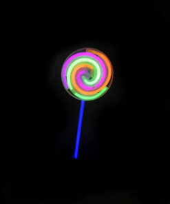 Glow in the dark lollipop in blue, hot pink, green, and orange colour