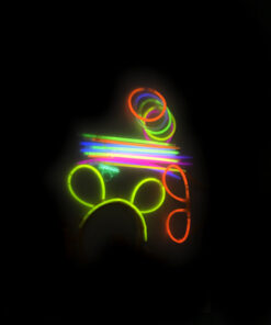 Glow in the dark party back including glow sticks, bracelets, headband and glasses in assorted orange, blue, yellow, pink, and green colours in pack of 36