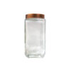 Clear glass storage jar with copper lid in dimensions 9cm x 9cm x 18.5cm