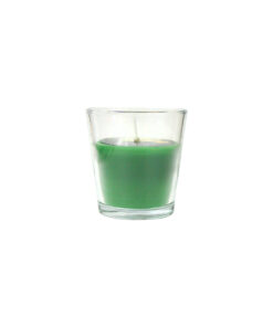 Green scented candle in glass jar