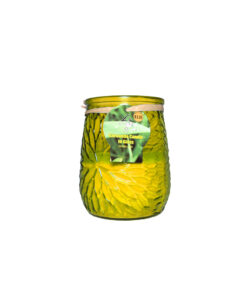 Citronella candle in yellow glass jar