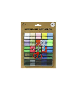 Sewing kit including safety pins, buttons, scissors and assorted 25 colours of threads
