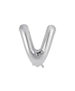 Silver foil balloon in letter "V" design