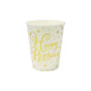 Gold Happy Birthday paper cups with star design in white colour coming in pack of 20 and capacity of 9oz